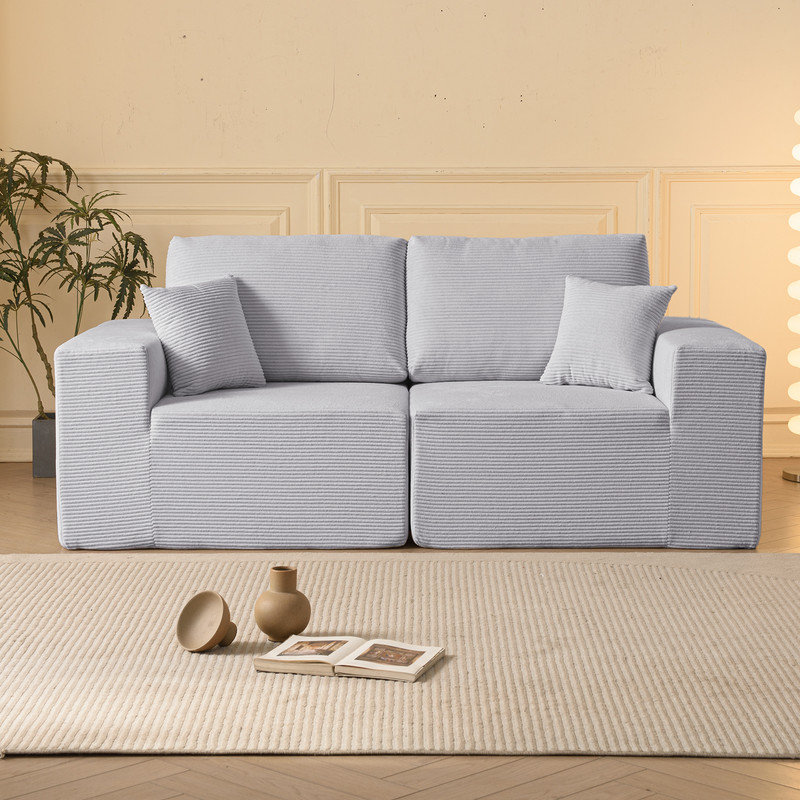Canapé modulaire en osier 2 pièces Boneless, Velours côtelé gris