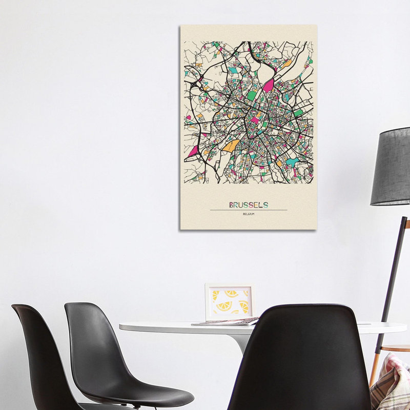 Brussels, Belgium Map by Ayse Deniz Akerman - Print on Canvas, Wrapped Canvas, 101.6 cm H x 66.04 cm W x 3.175 cm D