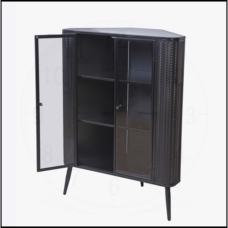 Armoire de rangement moderne à 3 niveaux avec portes en verre trempé et tablettes amovibles