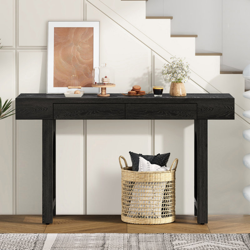 Accent Console Table With Storage Drawers, Black