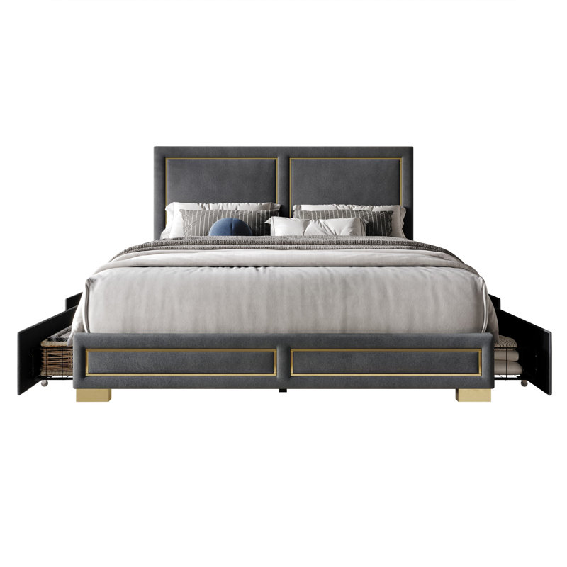 Lit plateforme avec rangement Carmalena, Double, Gris foncé