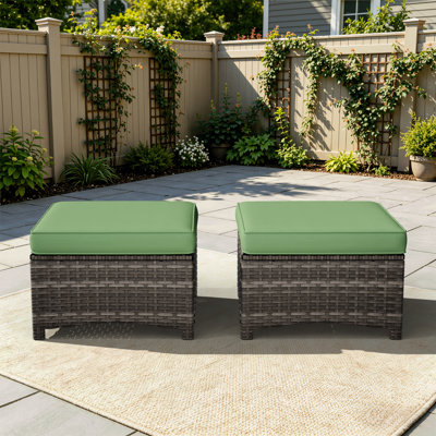 Meyly Upholstered Outdoor Wicker Ottoman (Set of 2)
