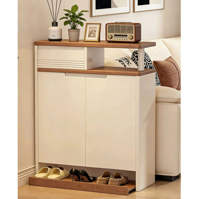 Armoire à chaussures en bois d'ingénierie à deux tons avec plateau à chaussures et rangement dissimulé