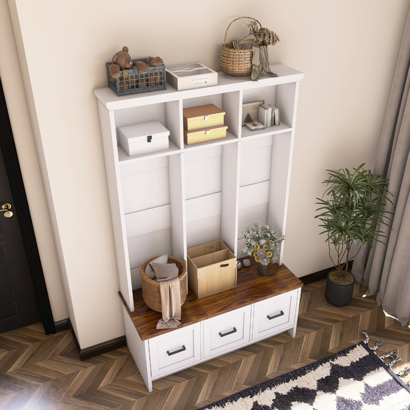 Modern Hall Tree With Entryway Bench, White
