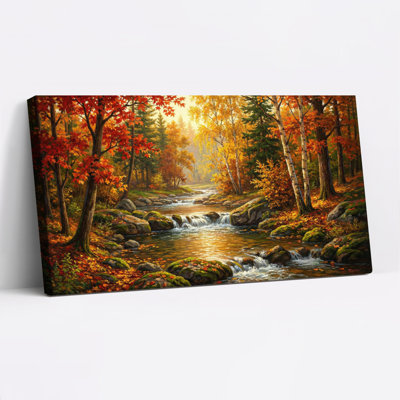 «Autumn Forest Stream Landscape», reproduction d'art sur toile tendue sur toile