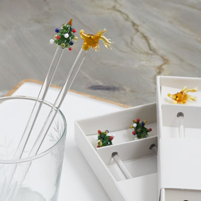 Ensemble de 4 bâtonnets d'arbre en verre Swizzle