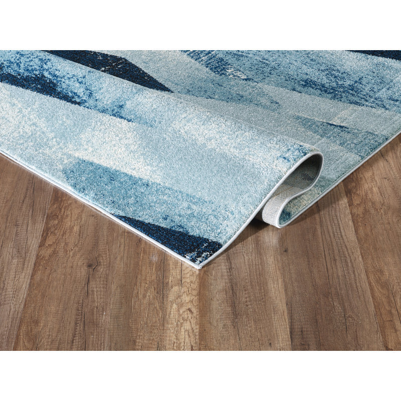 Tapis géométrique bleu / ivoire Braziel, Rectangle 5 pi 3 po x 7 pi 6 po