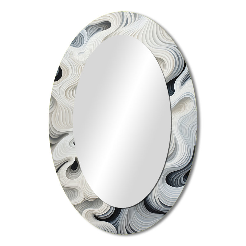 Miroir mural ovale monochrome noir et blanc Op Art, H 36 po x l 24 po