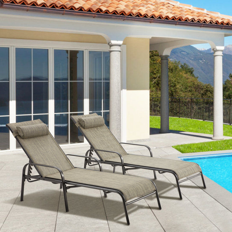 Outdoor Steel Chaise Lounge, Brown/Black