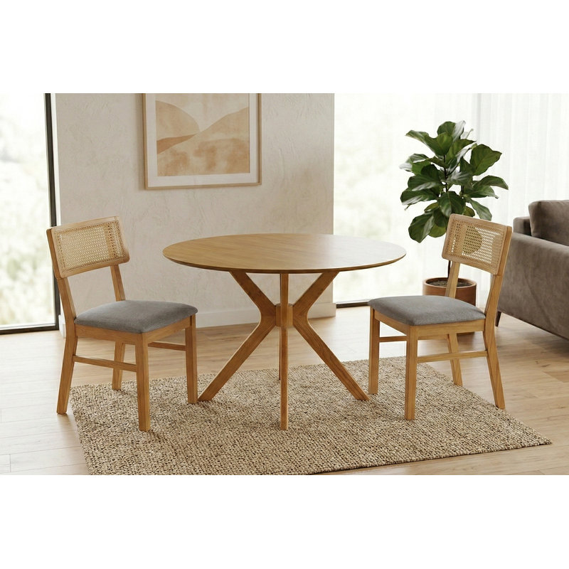 47cm H Fabric Upholstered Parsons Chair, Grey/Natural Wood