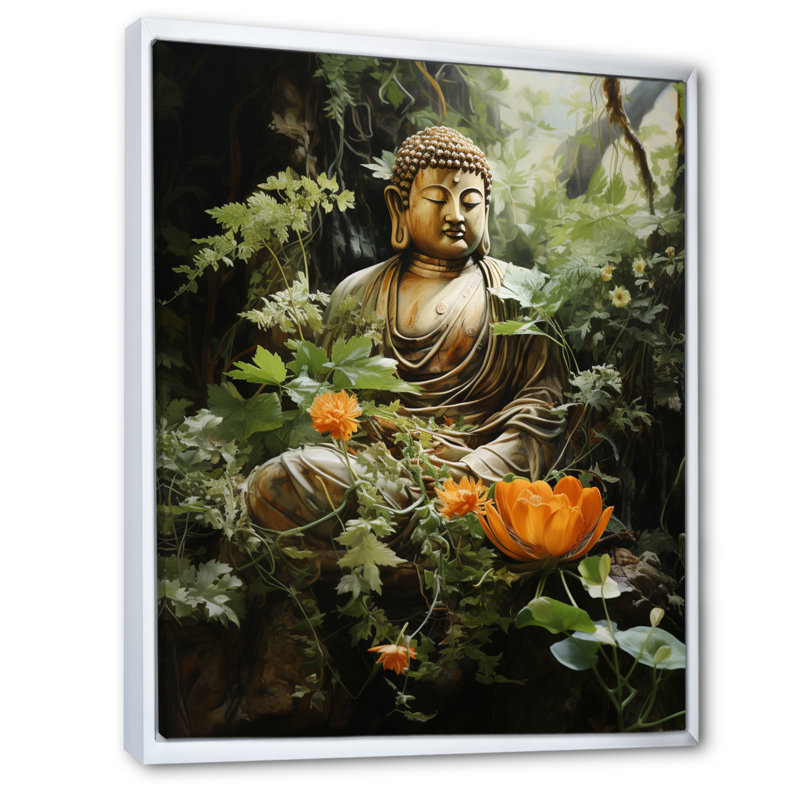 Bouddha vert, art bouddhas serein II - décoration murale bouddhisme, L 12 po x H 20 po, Cadre flottant blanc