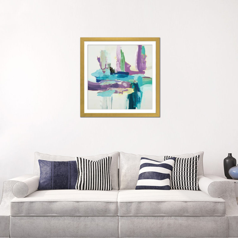 Synergy II - bleu et mauve, H 16 po x l 16 po, Cadre doré à coins ouverts
