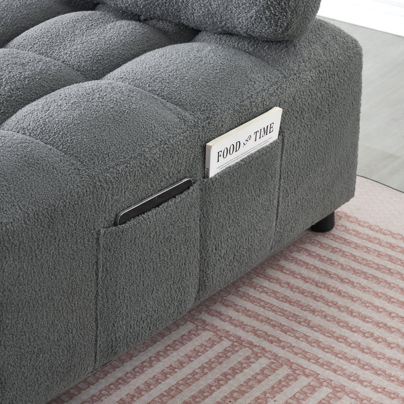 Canapé-lit convertible 3-en-1, fauteuil de repos inclinable en tissu Teddy, Gris