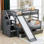 Lit superposé simple au-dessus d'un lit double gris - Possède une conception multifonctionnelle avec des tiroirs et une structure de glissade stable-1971312566