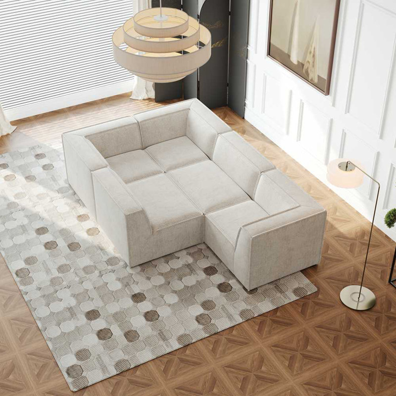 Karr 5-Seater L-Shape Boneless Compression Modular Sofa, Beige Chenille
