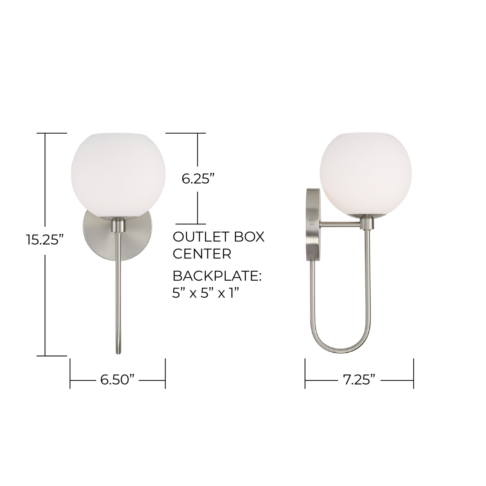 Ansley Single Light Glass Dimmable Armed Sconce, Brushed Nickel