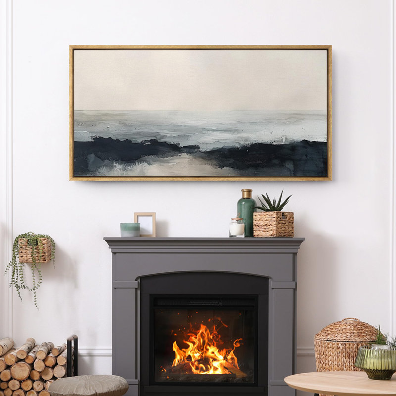 «Minimal Landscape Dynamic Blue Abstract Contemporary», reproduction d'art sur toile, H 30 po x l 60 po, Naturel