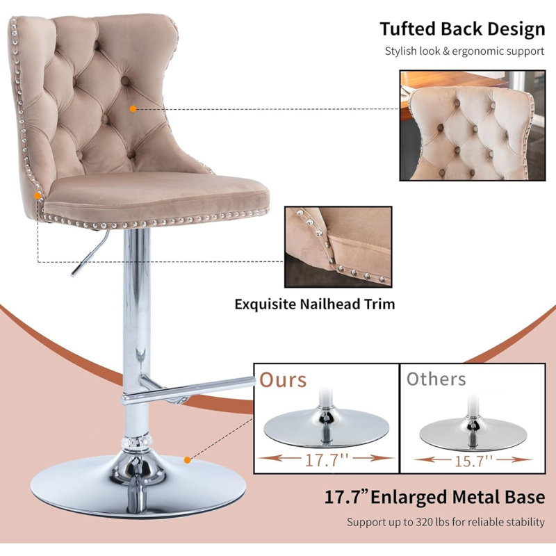 Tabouret de bar pivotant à hauteur réglable Zager, Argent, Crème, 2