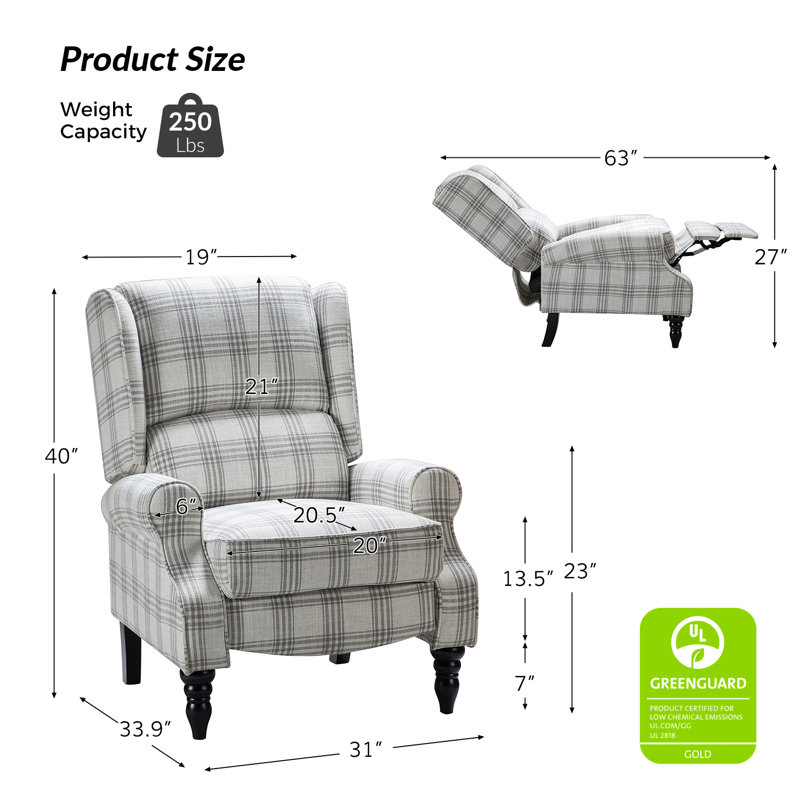 Fauteuil inclinable standard Brody de 31 po de largeur, Gris carreauté