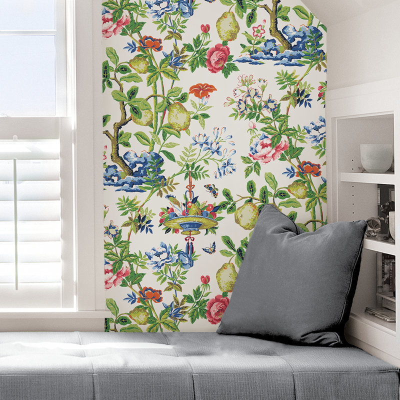 Peel & Stick Floral Roll, Green/Pink