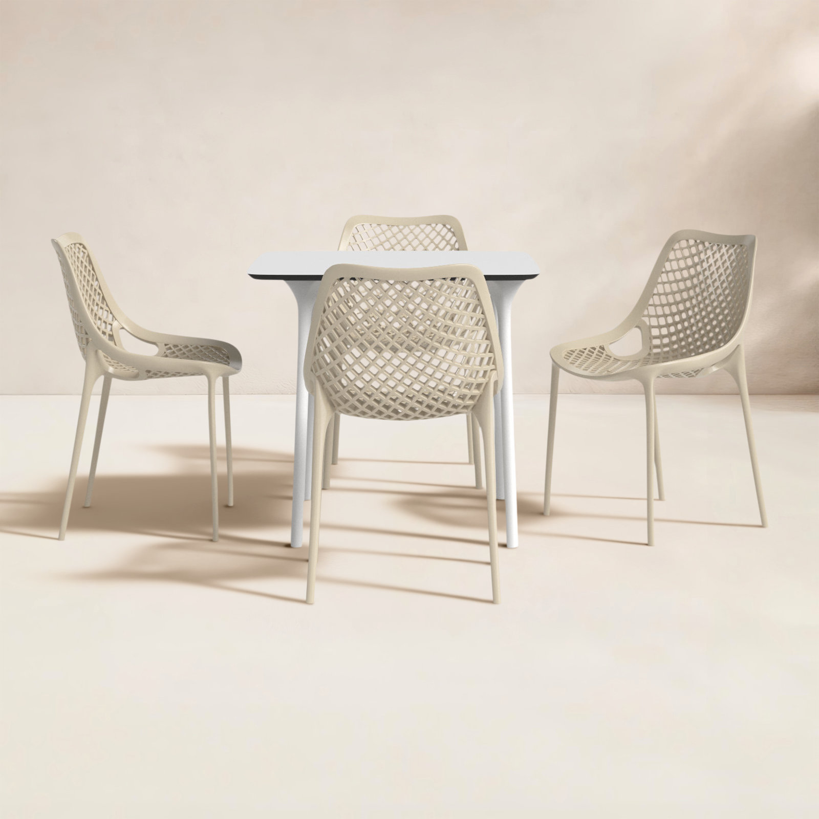 Farrah 31" Patio Dining Set, White/Taupe