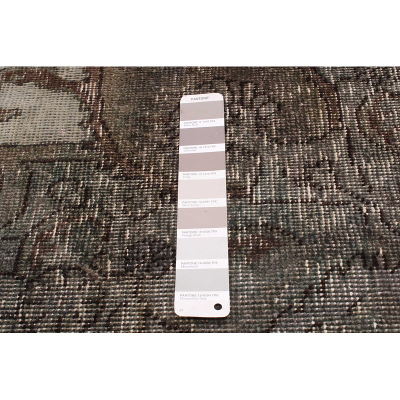 Tapis unique en laine noué à la main 7 pi 1 po x 10 pi 7 po nouvel âge Tolna en noir / kaki / taupe