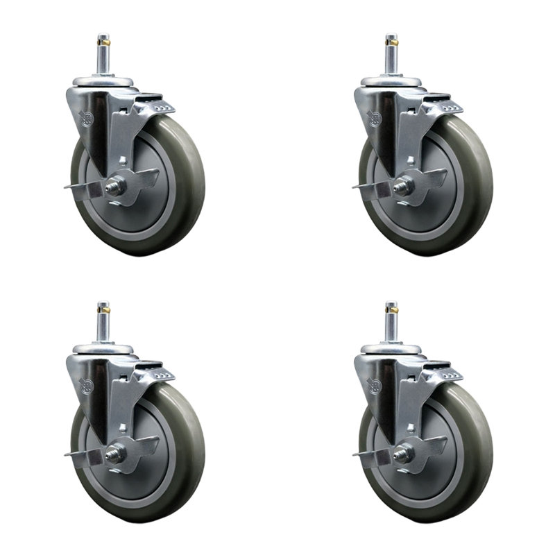 Poly Swivel Grip Ring Stem Caster, Gray