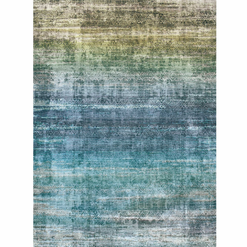 Leyat Washable Abstract Rug Ombre Distressed Non Slip Stain Resistant Low Pile Indoor Carpet, Rectangle 9' x 12'