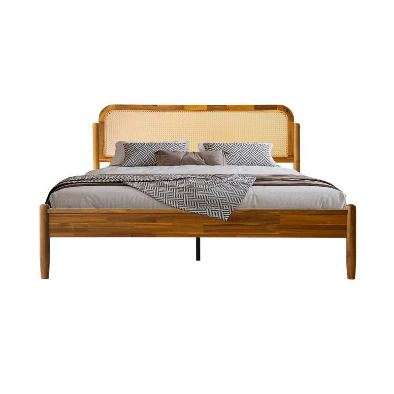 Base de lit grand avec tête de lit et pied de lit Jamison, lit plateforme en bois massif, 12 lattes solides avec pieds en métal, finition antidérapante et sans bruit, finition blanc pur