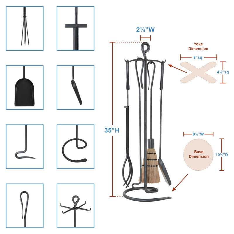 Ensemble d’outils de cheminée en fer forgé 4 pièces Everson
