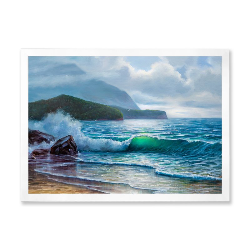 «Morning Sunlight On The Sea Waves», art mural nautique et côtier sur toile, H 12 po x l 20 po x P 1 po, Cadre photo blanc