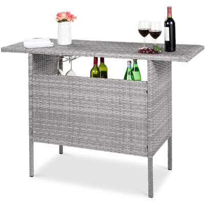 Outdoor Patio Wicker Bar Counter Table W/ 2 Steel Shelves, 2 Sets Of Rails by Latitude Run