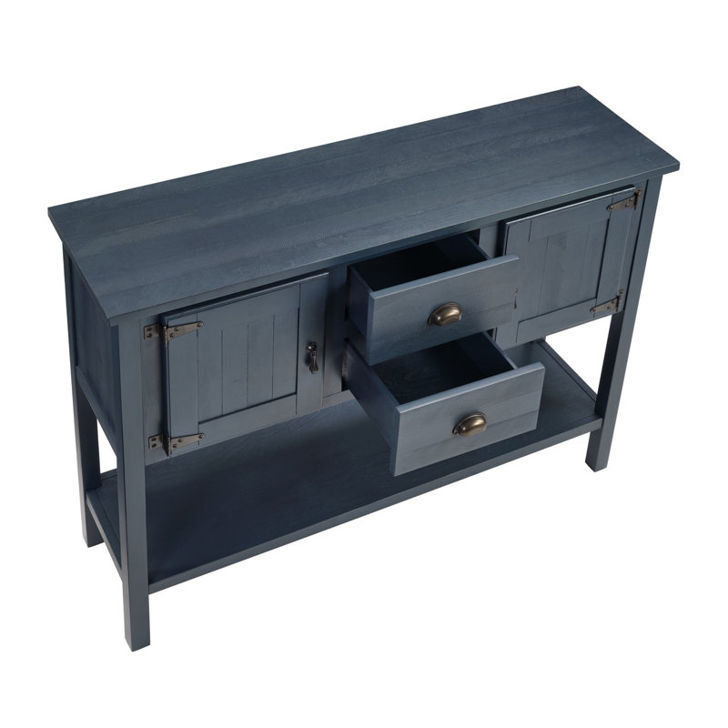 46'' Solid Wood Sideboard Console Table With 2 Drawers, Navy Blue