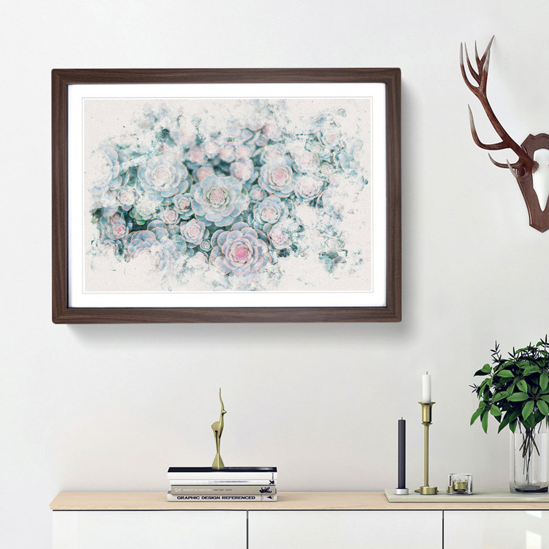 Succulent Plants Abstract - Single Picture Frame Print on MDF, 62cm H x 87cm W x 2cm D, Walnut Framed