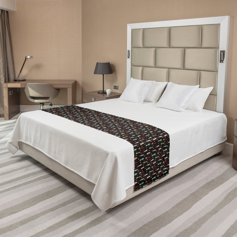 Ambesonne Rockets Bed Runner Space Science Tech Machines Ruby Sea Green, King