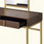 Bureau de coiffeuse avec miroir et cadre en métal ouvert, brun et doré