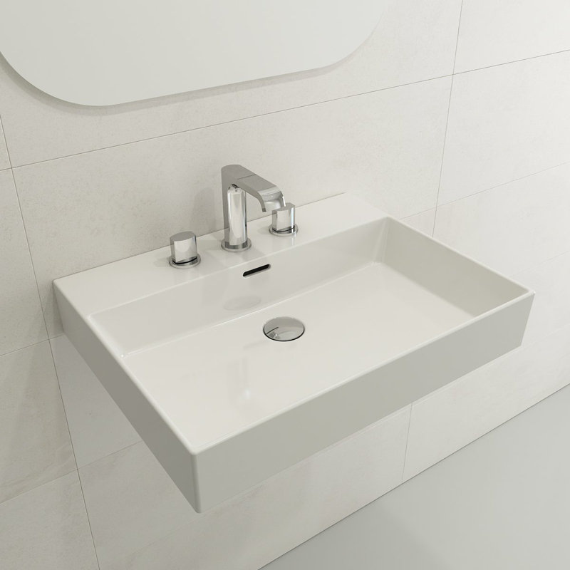 Milano 23.82'' L Bathroom Sink, 8" Widespread, White