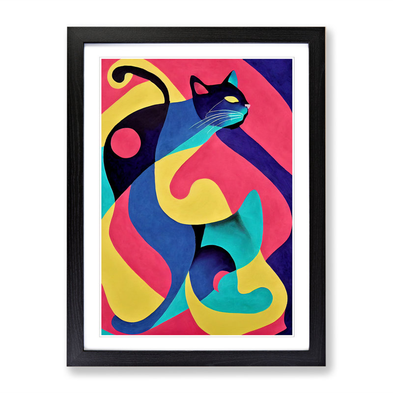FRM-V0523-366X Cat Abstract Design - Single Picture Frame Print, Black Framed, 64cm H x 46cm W x 2cm D