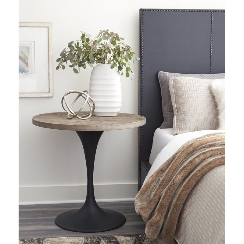 Round Solid Wood Top Metal Base Dining Table