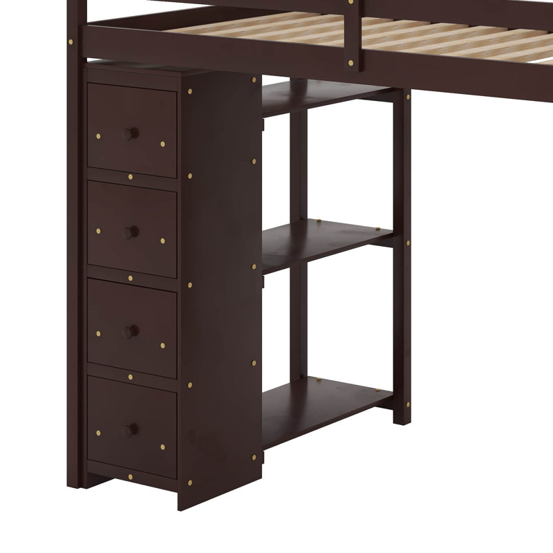 Twin Loft Bed With Drawers,Desk And Stairs, Espresso