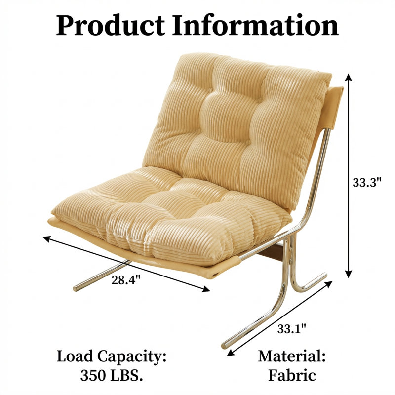 Modern Accent Chair with Metal Frame and Soft Upholstered Cushion for Living Room, Office, Bedroom or Dining Room, Cream