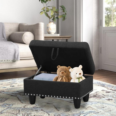 Footrest Stool, Linen Fabric Storage Ottoman