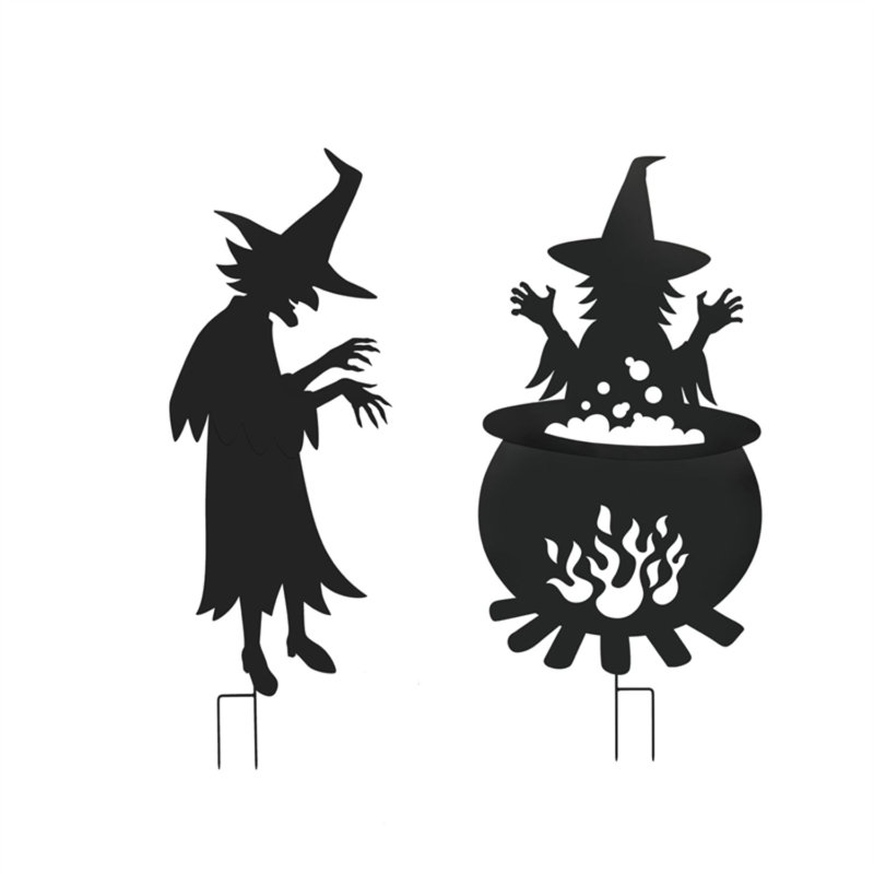 Enseigne de jardin de jardin en métal Cut around a chaudron Witches