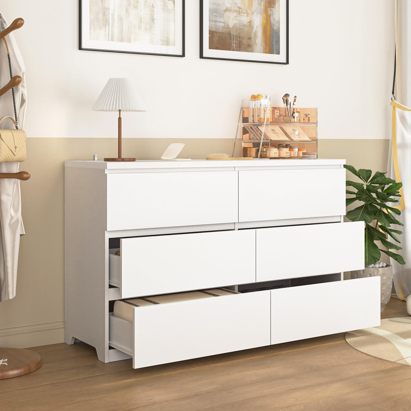 Commode 6 tiroirs pour chambre à coucher, Blanc