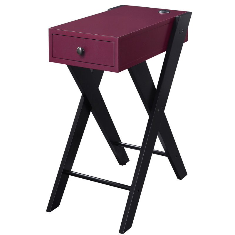 Table d'appoint rectangulaire avec tiroir en teinte bourgogne et noir pratique et rangement