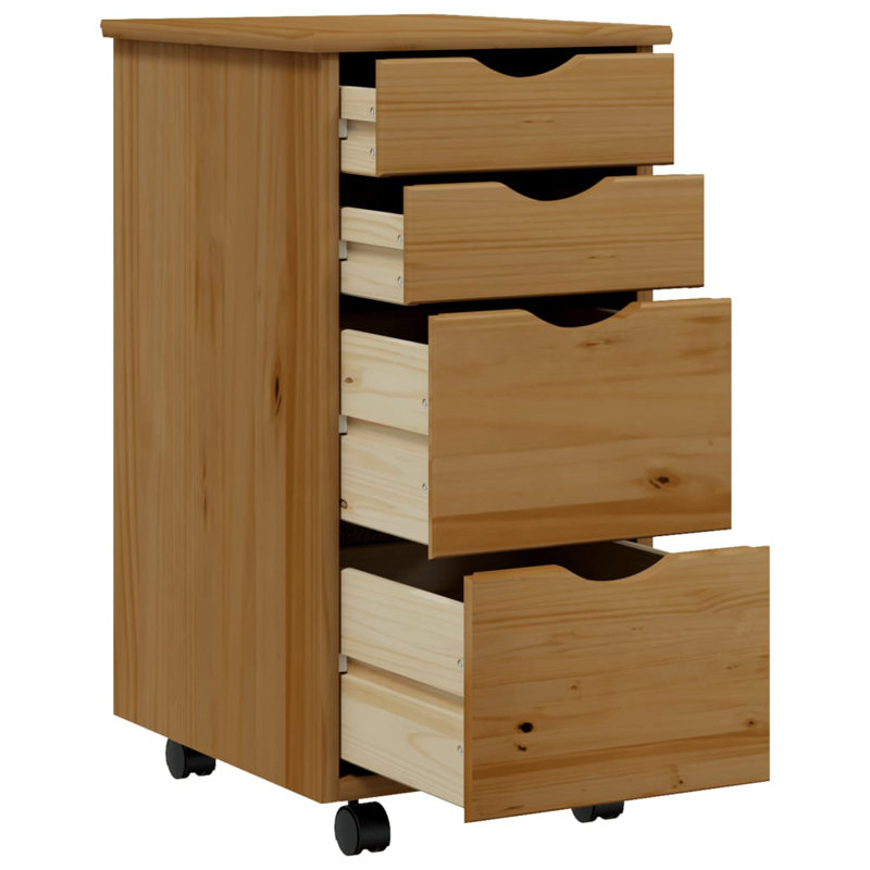 Jennasis vidaXL MOSS 4-Drawer Chest with Wheels, Solid Pinewood, 13.4"x15.4"x25.8", Honey Brown