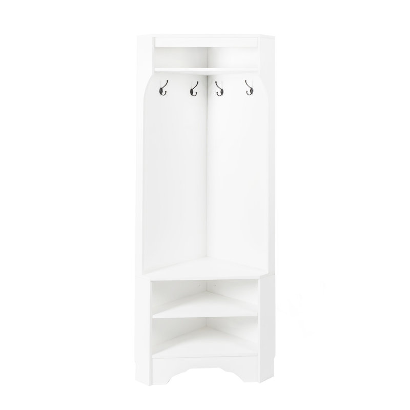 29.5''W*71.6''H  Minimalist Corner Hall Tree With Shoe Bench, Versatile Entryway Coat Rack With 4 Hooks, Corner Cabinet With Adjustable Shelf For Hallway, Living Room