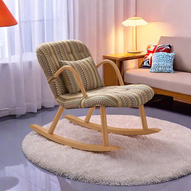 Chaise berçante en bois massif à motif rétro, Brun, Brun