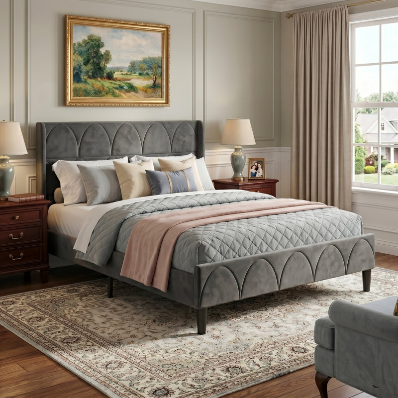 Modern Elegant Upholstered Bed, Gray, King