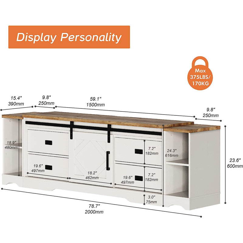 Crédence de rangement l 78,7 po Maximino, Blanc crème